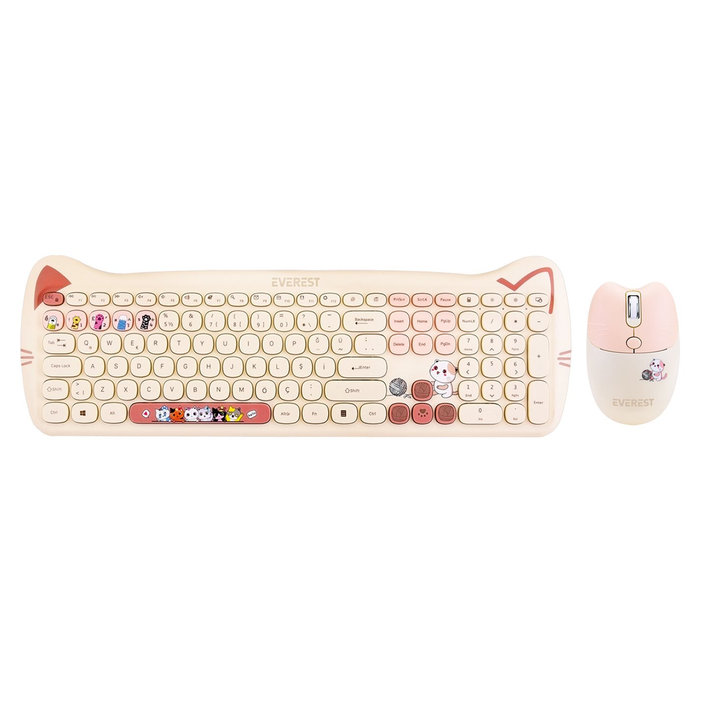 Everest KM-6283 CATTY Renkli Tuşlu Sarı Kablosuz 2.4 + BT Q Multimedia Klavye Mouse Set