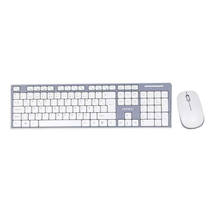 Everest KM-6063 USB Kablosuz Beyaz/Gri Multimedya Standart Q Klavye ve Mouse Set
