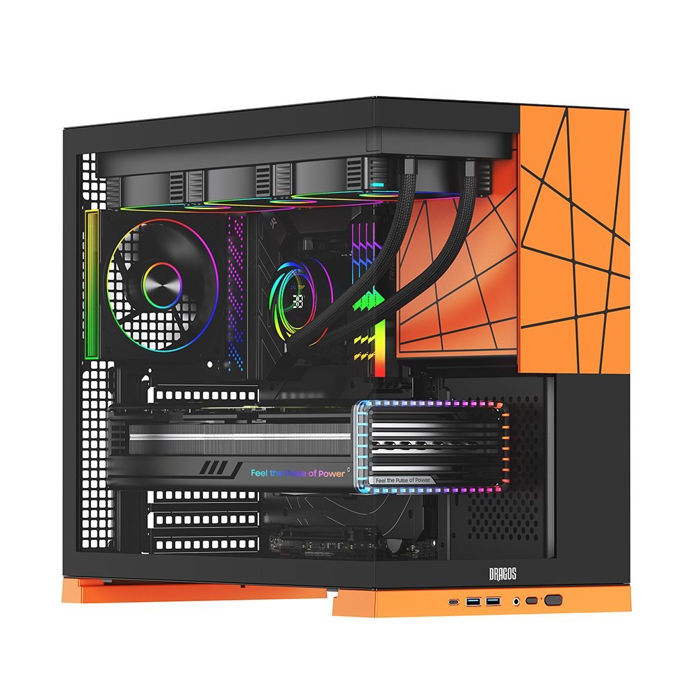 Dragos Prizma 5x Argb Fan Type-C 1000W 80+ Bronze PCIe 5.1 ATX 3.0 ATX Mid Tower Kasa Turuncu