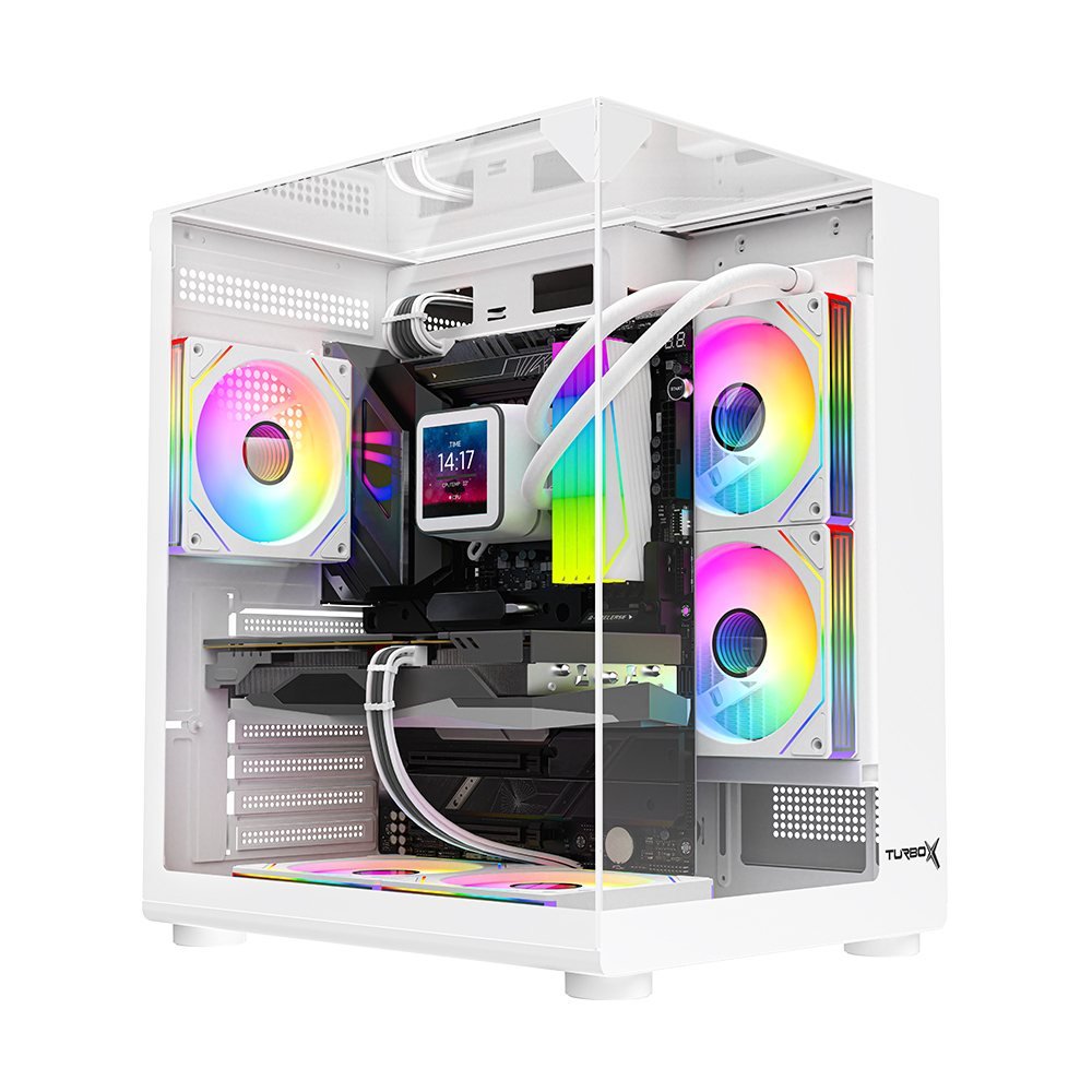 Turbox Teras Akvaryum Cam Tasarım Beyaz 4XARGB Fan 500W PSU USB 3.0 ATX Oyuncu Bilgisayar Kasası