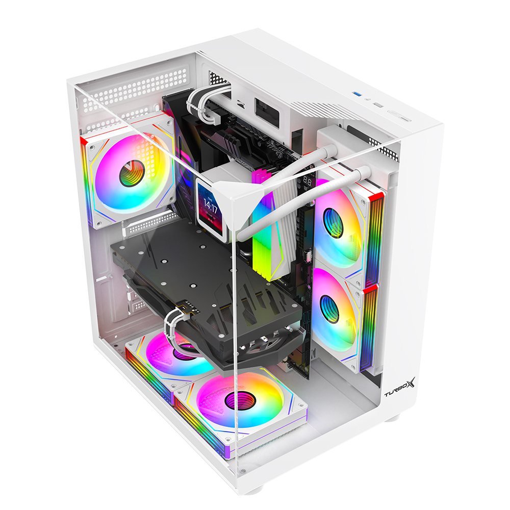 Turbox Teras Akvaryum Cam Tasarım Beyaz 4XARGB Fan 500W PSU USB 3.0 ATX Oyuncu Bilgisayar Kasası