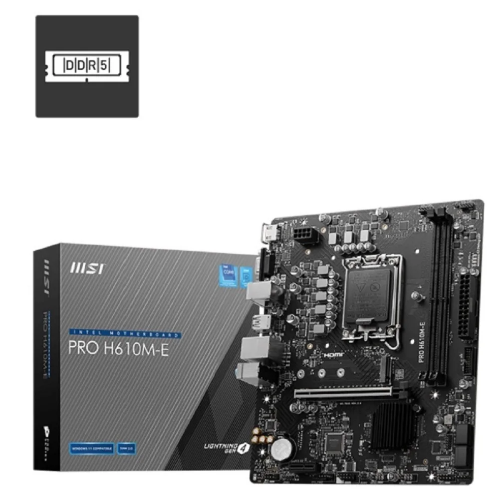 MSI PRO H610M-E DDR5 M.2 Sata Ddr5 5600MHz Usb 3.2 Vga Hdmi Ses G.Lan 1700P mATX Kutusuz Anakart